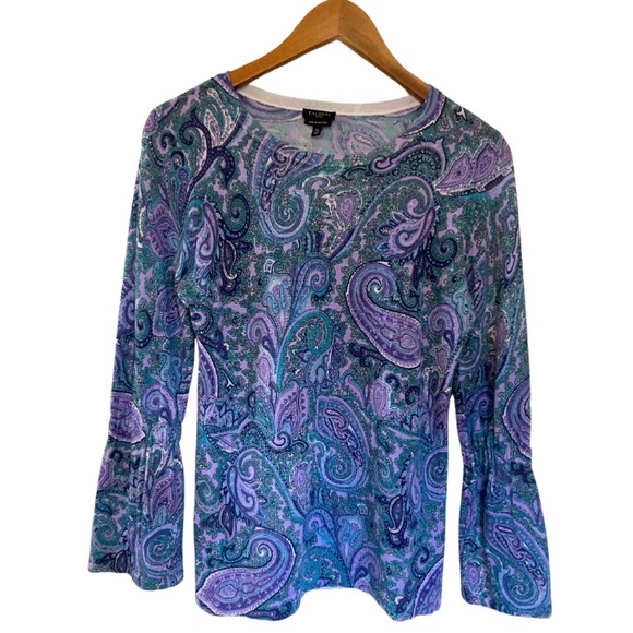Talbots Paisley Pure Merino Wool Long Sleeve Sweater Cardigan Size Mp NWOT - Picture 2 of 7